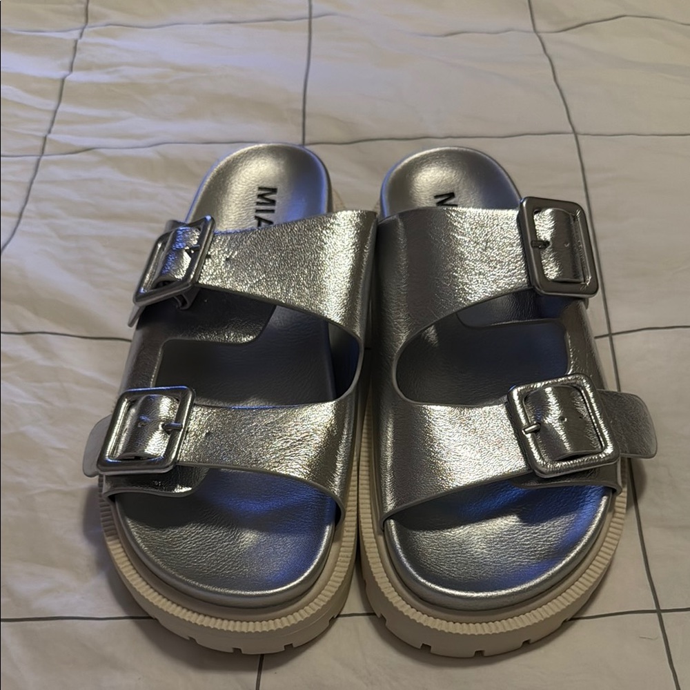 MIA Silver Double Strap Sandals‎ Size 8.5
